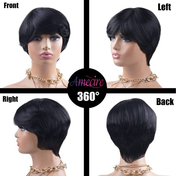 Pixie Cut Wig for Black Women Short Human Hair Wigs None Lace Front Wig Short La - Picture 4 of 6